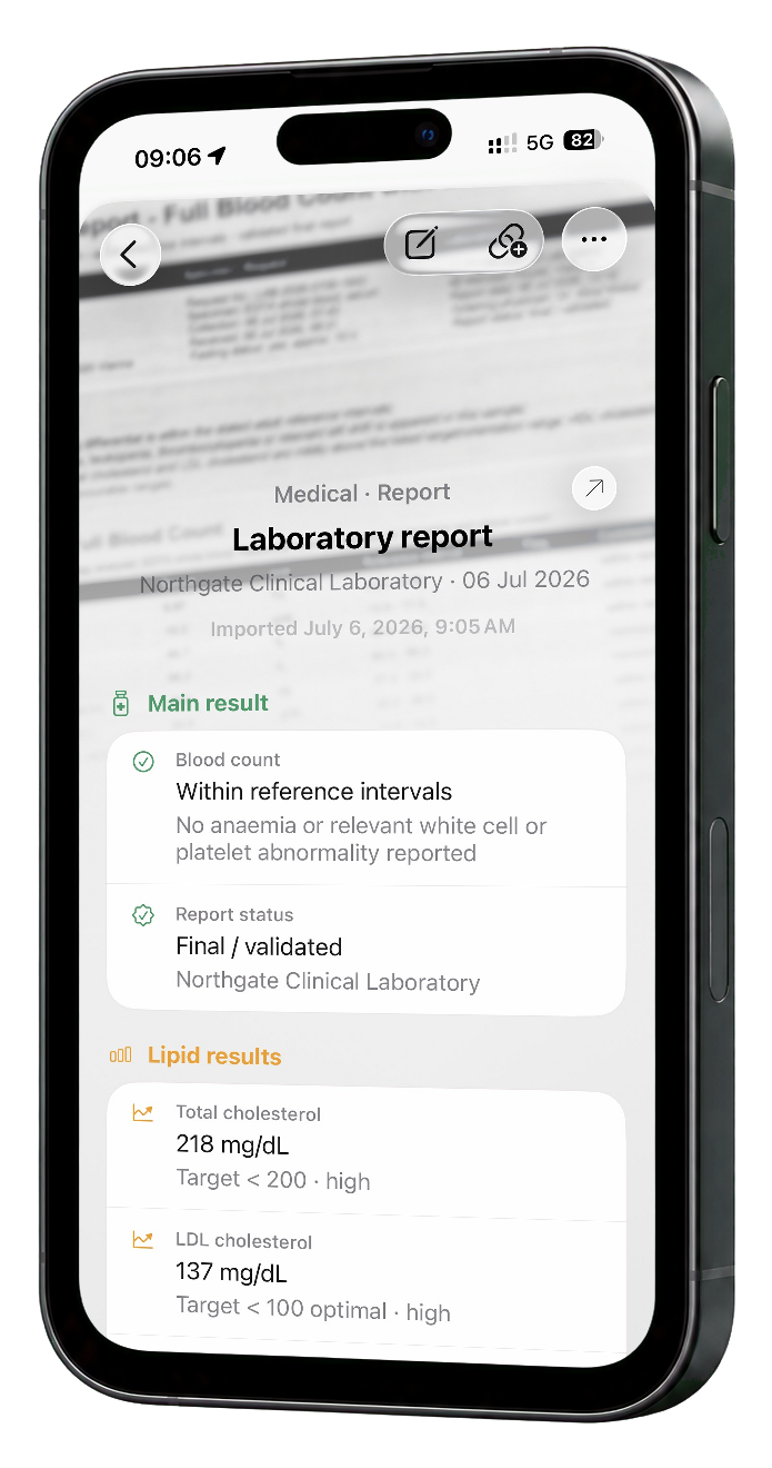 Aktuelle ExplainThisDoc App-Ansicht in einem räumlichen iPhone-Mockup.