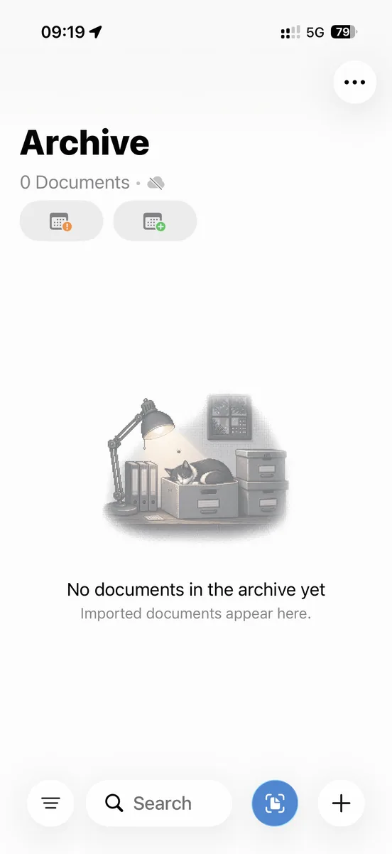 Leeres ExplainThisDoc Archiv beim ersten Start.